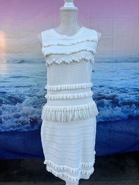 Endless Rose White Textured Tassel Fringe Sleeveless Dress